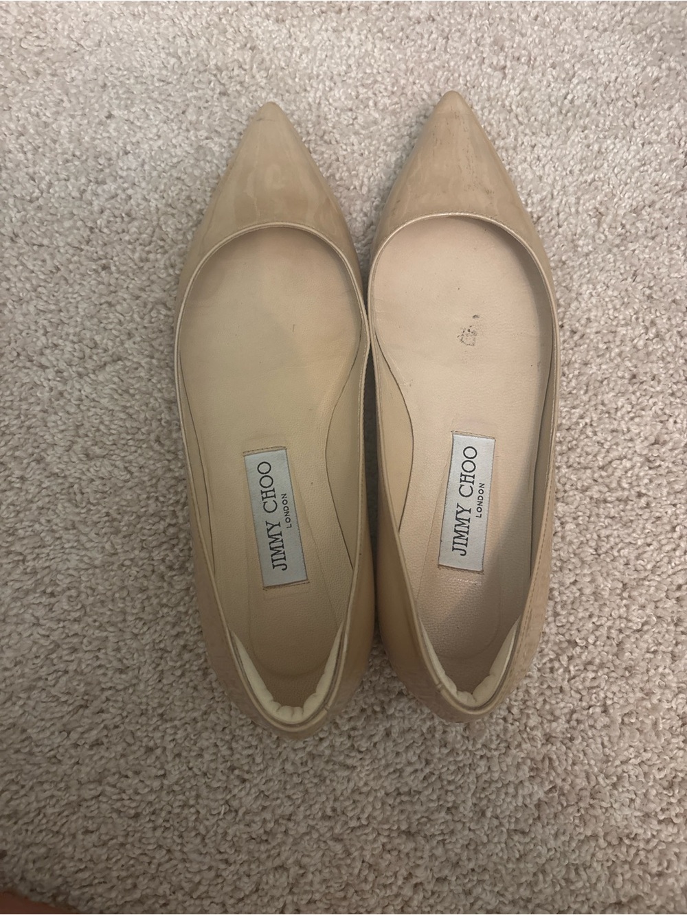 Jimmy Choo Beige Patent Pointed Ballet Flats